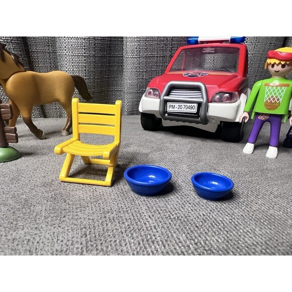 Playmobil Figures Fireman Soccer Ambulance Horses Chair Dishes Lot - Picture 4 of 13